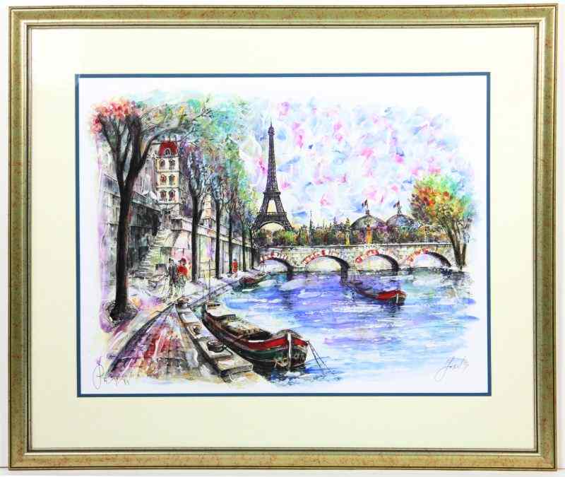 Appraisal: Artist Signed Paris Printlithograph in colors with gilt highlights depicting