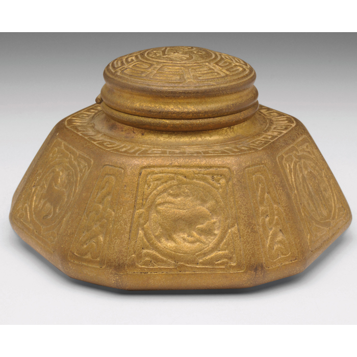 Appraisal: Nice Tiffany Studios inkwell bronze in the Zodiac pattern original