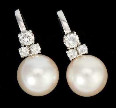 Appraisal: A Pair of Vintage Pearl and Diamond Clip Earrings k