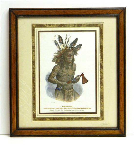 Appraisal: Honegger lithograph Native American matted and framed under glass image