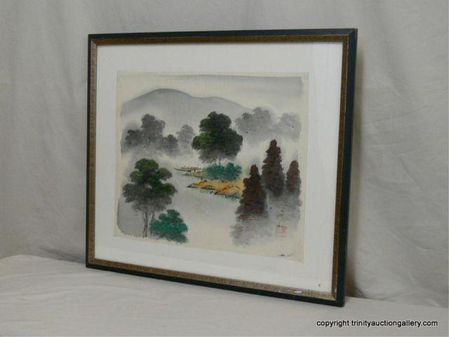 Appraisal: Japanese Silk Screen Water Color Painting Framed under glass of