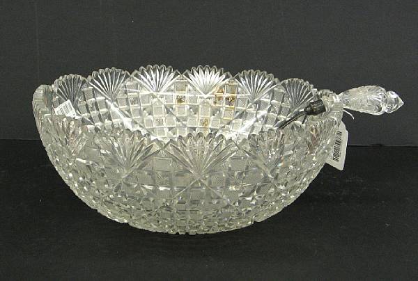 Appraisal: An American Brilliant cut glass punch bowl and ladle late