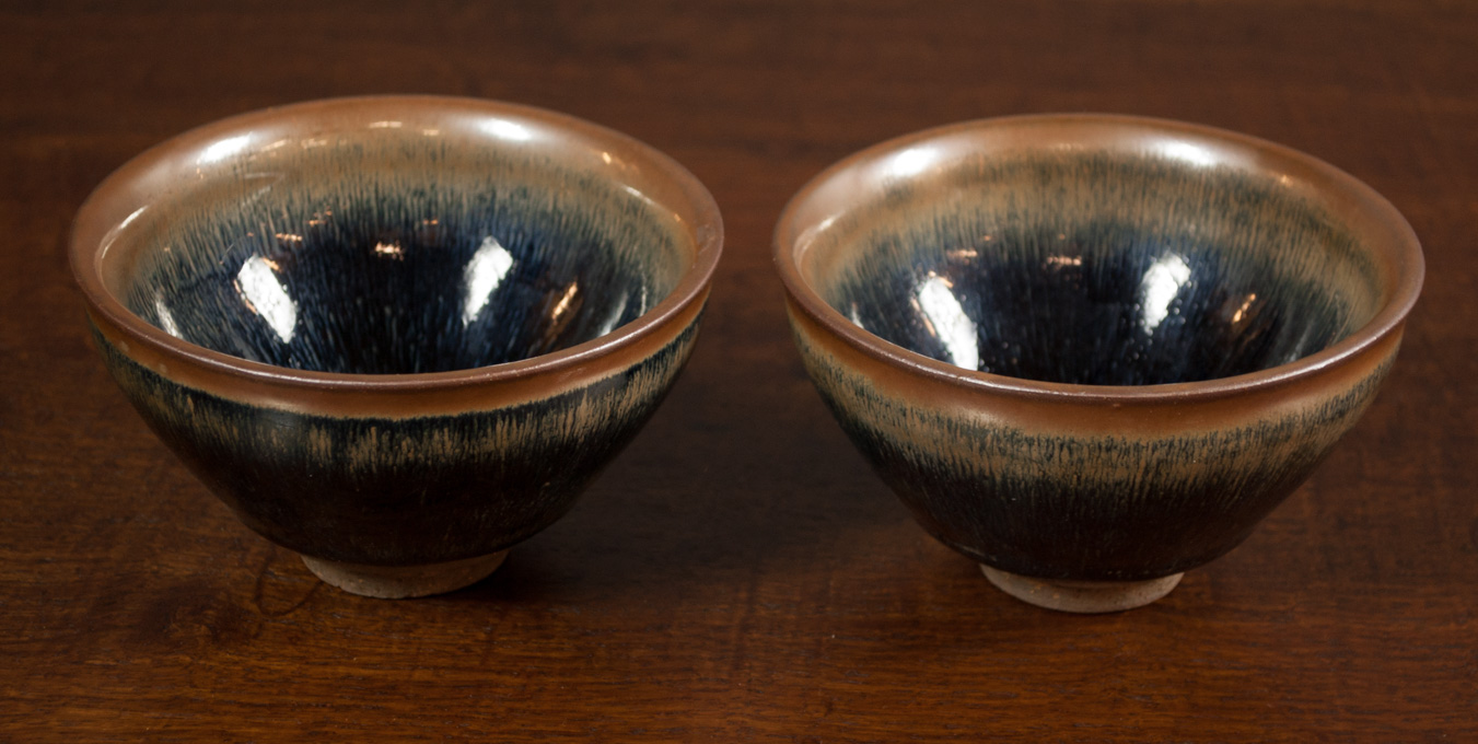 Appraisal: TWO CHINESE SUNG STYLE JIAN WARE TEA BOWLS in a