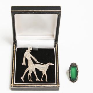 Appraisal: Art Deco Sterling Silver Brooch Ring Brooch depicting a flapper