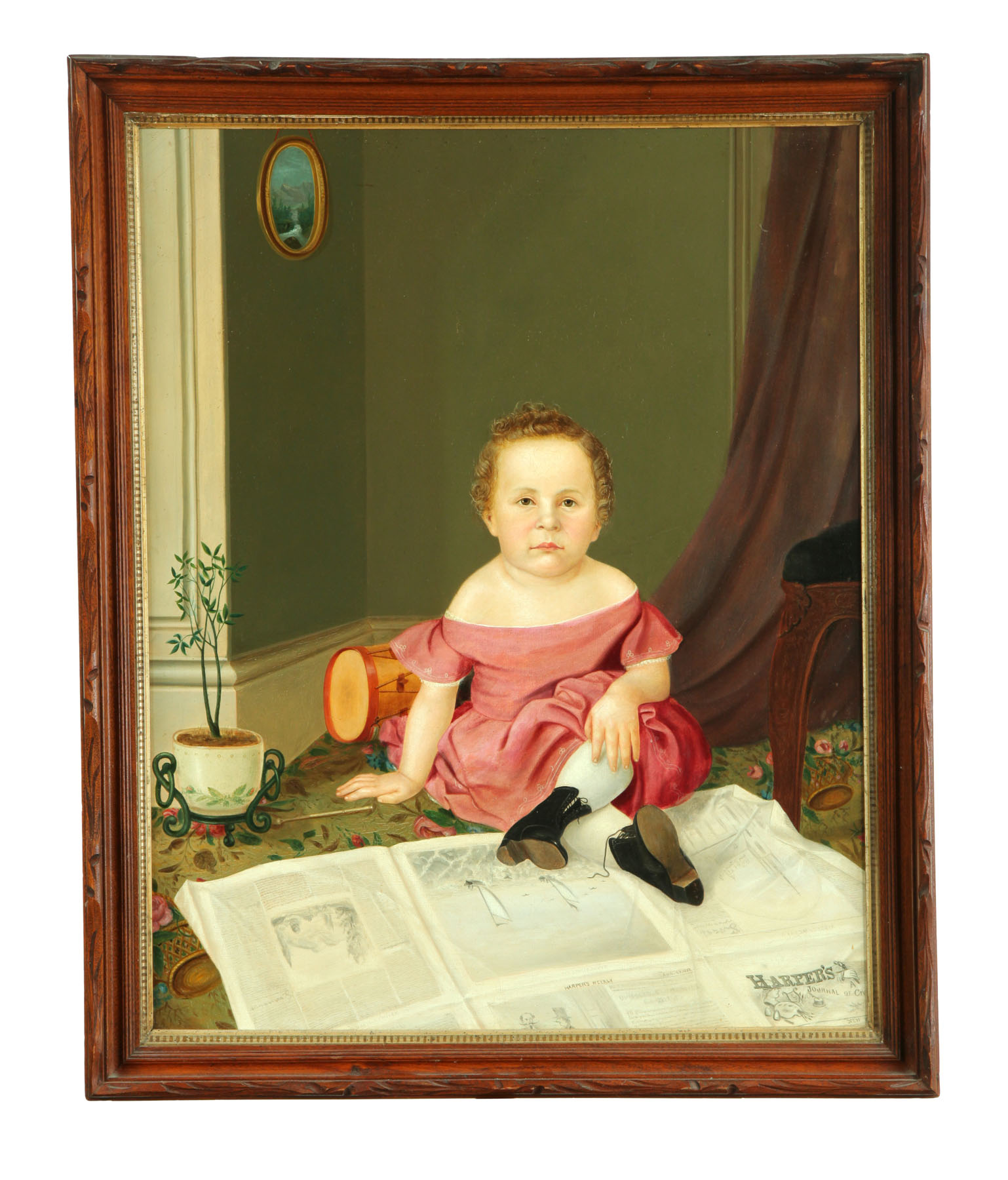 Appraisal: PORTRAIT OF CHILD WITH HARPER'S WEEKLY PAPER AMERICAN MID TH