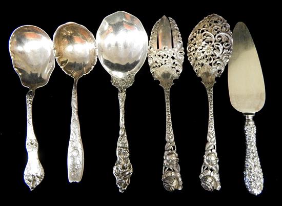 Appraisal: STERLING SILVER six serving pieces matching fork and spoon with