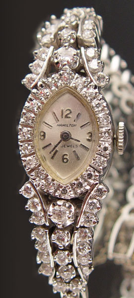 Appraisal: K LADIES HAMILTON WATCH WITH DIAMONDS AND MORE DIAMONDS K