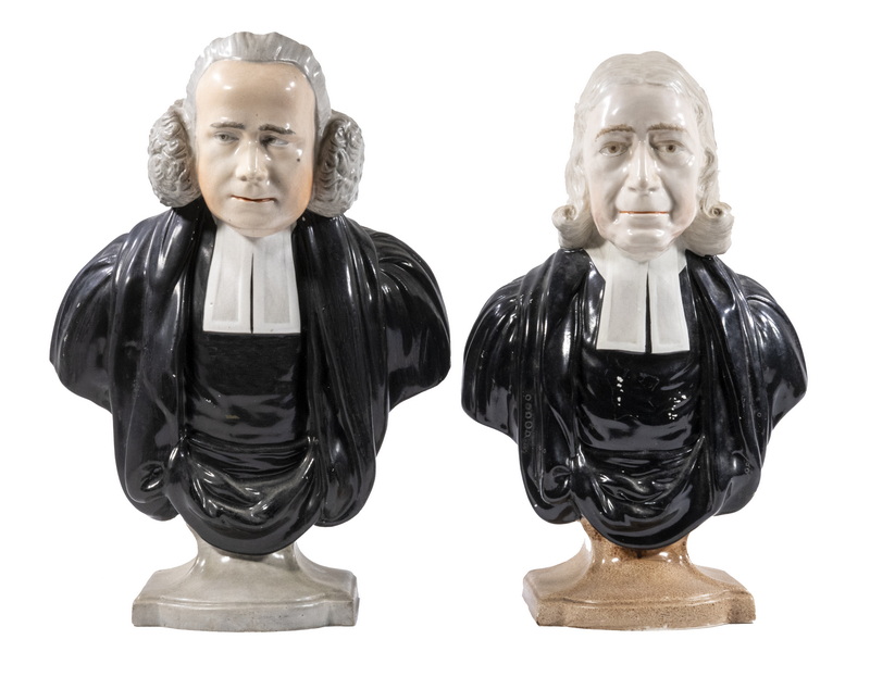 Appraisal: PR STAFFORDSHIRE BUSTS - JOHN WESLEY GEORGE WHITEFIELD Pair of