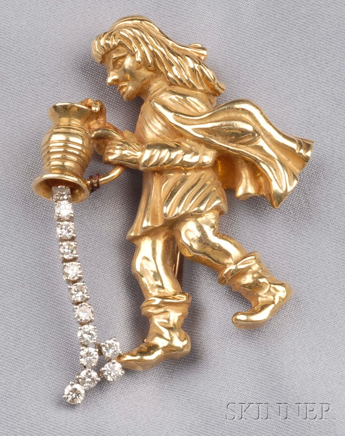 Appraisal: kt Gold and Diamond Aquarius Brooch depicted pouring a pitcher