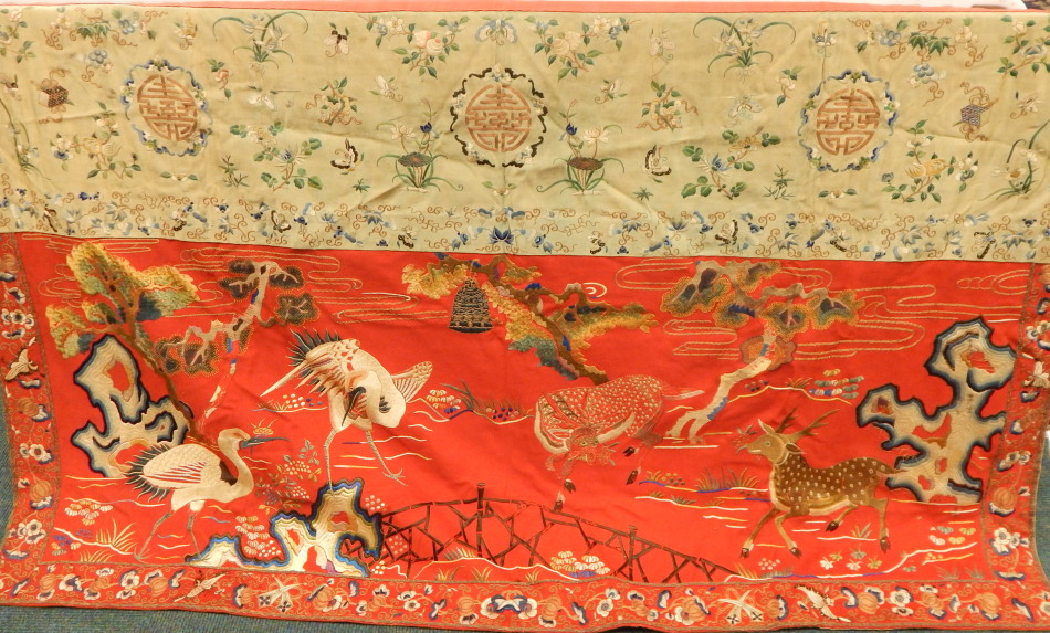 Appraisal: A late th early thC Chinese silk hanging embroidered with