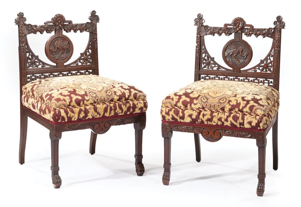 Appraisal: Pair of American Aesthetic Movement Slipper Chairs late th c