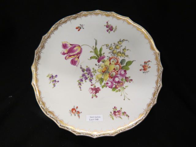 Appraisal: Meissen Porcelain Serving Tray handpainted florals fine gold work crossed