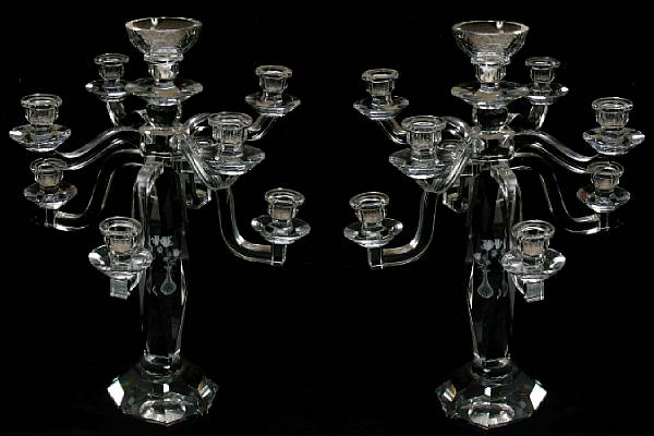 Appraisal: A pair of cut crystal nine light candelabra height in