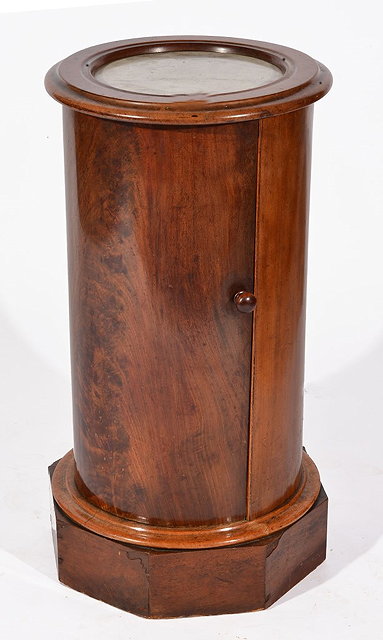 Appraisal: A VICTORIAN MAHOGANY CYLINDRICAL POT CUPBOARD with inset marbled top