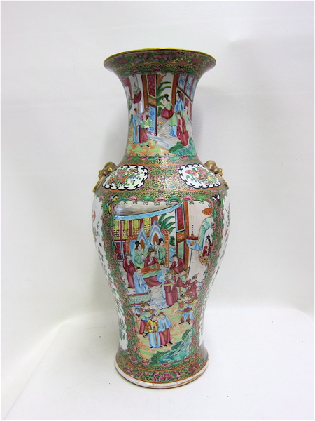 Appraisal: FAMILLE ROSE CANTON TEMPLE VASE having baluster form body with