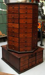 Appraisal: Hardware store bolt cabinet with original stenciled drawers x x