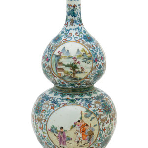 Appraisal: A Chinese Doucai Porcelain Double-Gourd Vase the compressed globular lower