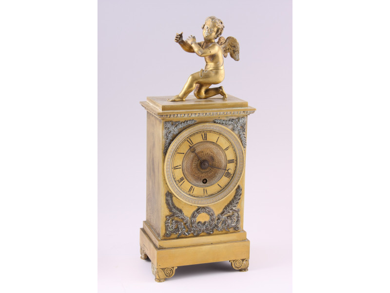 Appraisal: Antique French-Style Figural Mantel Clock unmarked ca solid brass construction