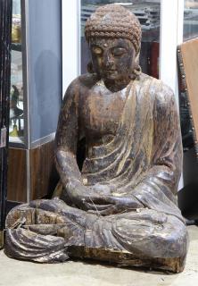 Appraisal: Large Wood Carving of a Buddha Asian large wood carving