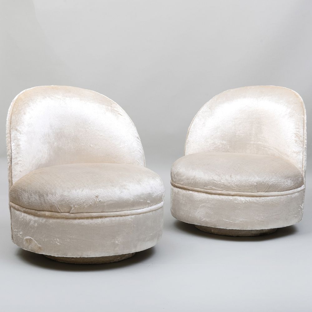 Appraisal: Pair of Milo Baughman Faux Fur Swivel Chairs x x