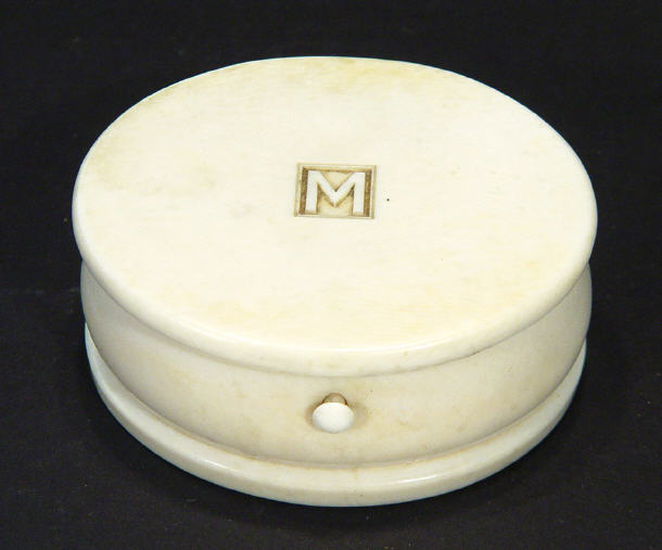 Appraisal: Oval ivory box with hinged lid engraved with the letter