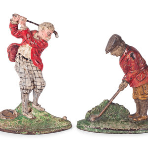 Appraisal: Two Painted Cast Iron 'Golfer' Door Stops th th Century