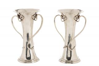 Appraisal: Pair of English Sterling Silver Art Nouveau Vases Alexander Clark