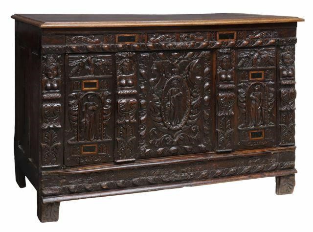 Appraisal: French Renaissance Revival oak chest early th c hinged top