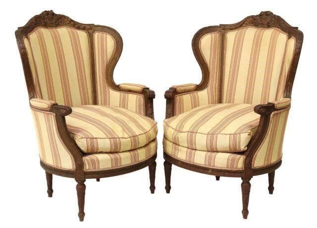 Appraisal: pair French Louis XVI style wingback armchairs early th c