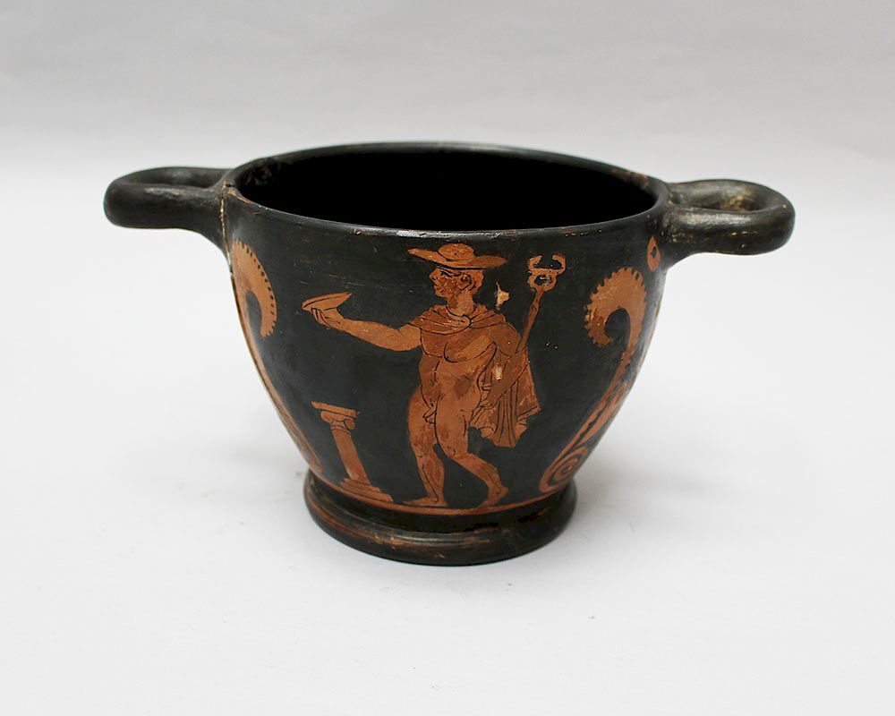 Appraisal: Greek Terracotta Vessel Greek Attic Terracotta Vessel in round shape