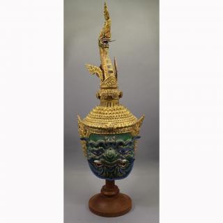 Appraisal: th C Thai Khon Mask on Stand th C Thai