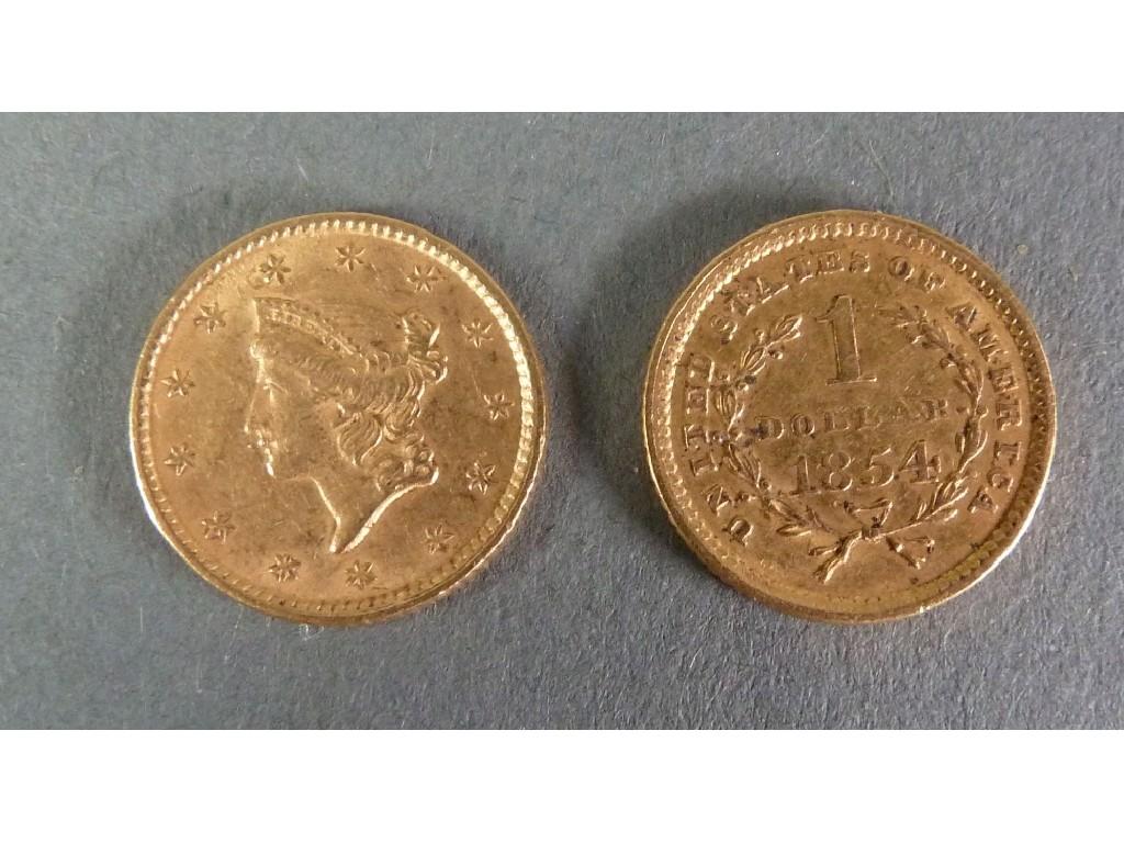 Appraisal: TWO MID- TH CENTURY AMERICAN DOLLAR GOLD COINS and grams