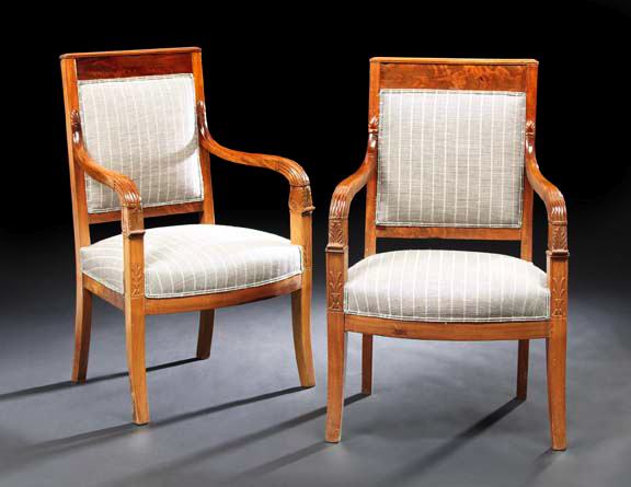 Appraisal: Pair of Restauration Mahogany Fauteuils mid- th century each with