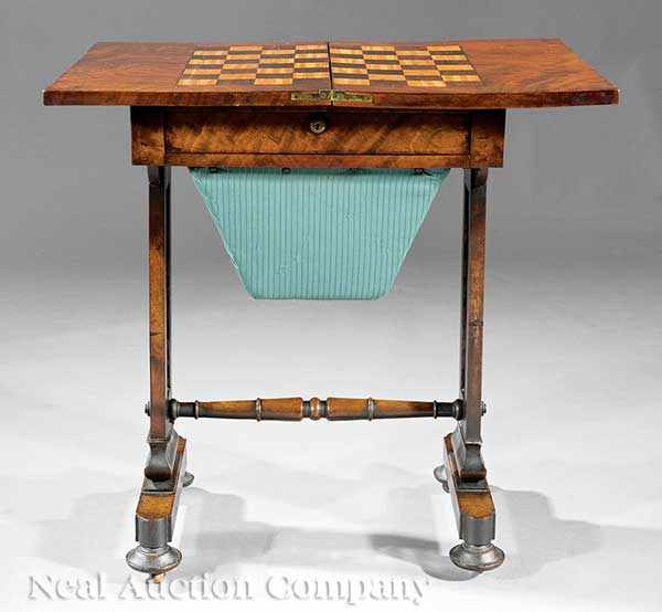 Appraisal: A Regency Carved and Inlaid Mahogany Work Table c foldover