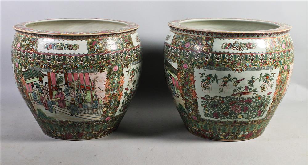 Appraisal: PAIR OF CHINESE ROSE MEDALLION FISH BOWLS each large planter