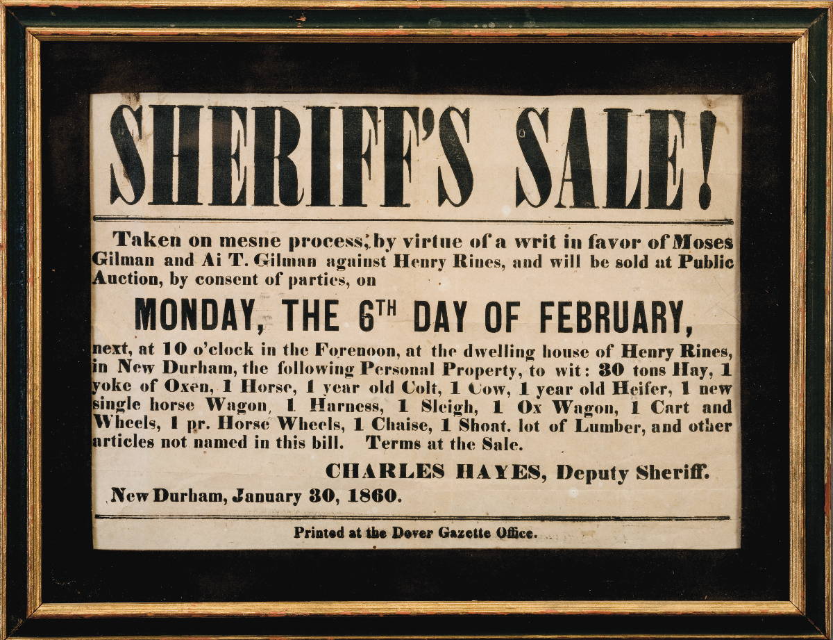 Appraisal: FOUR SMALL FRAMED AUCTION RELATED BROADSIDES Including a quot SHERRIFF'S