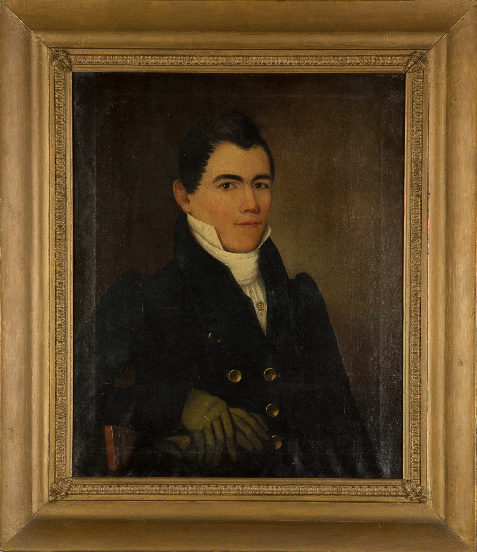 Appraisal: New York State Portrait of a Seated Man with Gloves