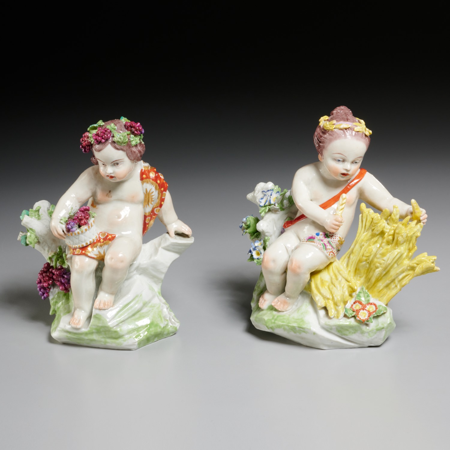 Appraisal: CHELSEA PORCELAIN FOUR SEASON FIGURINES Mid th c England incl