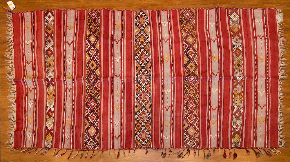 Appraisal: Turkish Soumak Kilim Rug x hand woven wool foundation Condition