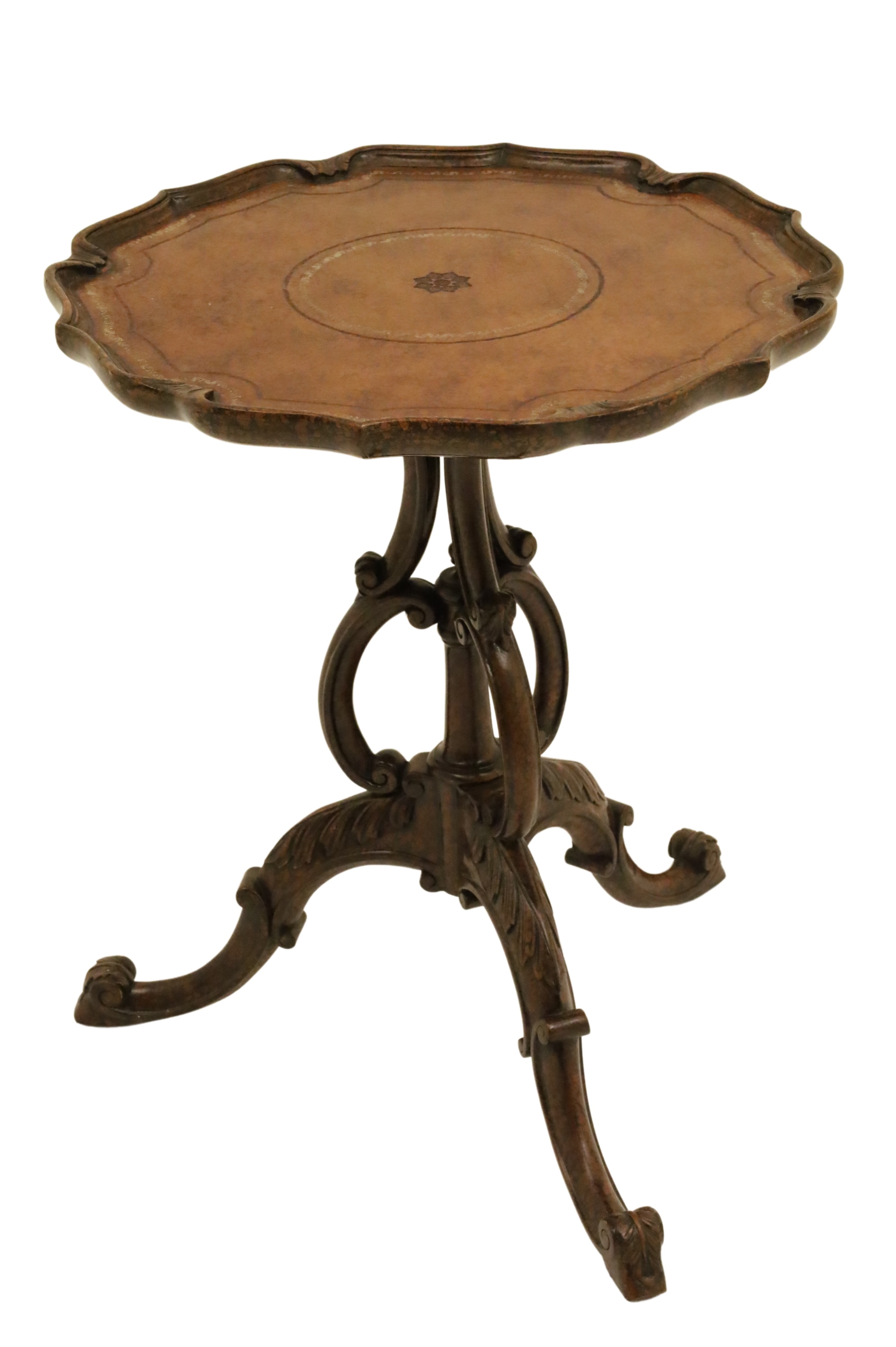 Appraisal: Petite walnut tripod table by Maitland Smith having scalloped edge