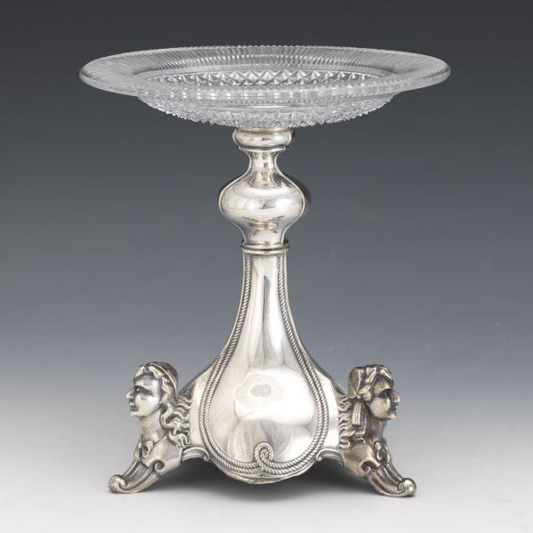 Appraisal: VICTORIAN RENAISSANCE REVIVAL SILVER PLATE AND CUT CRYSTAL COMPOTE x