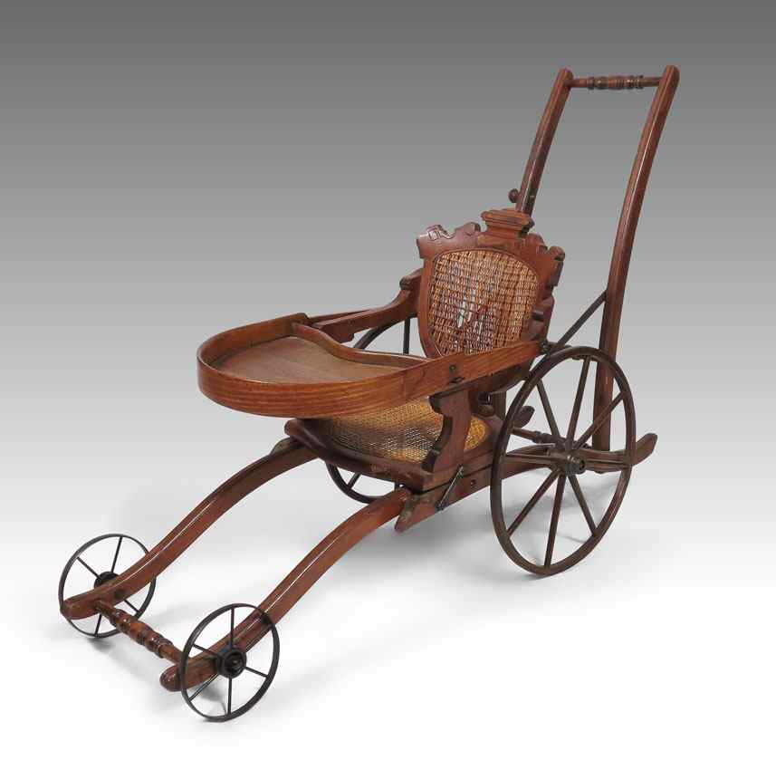 Appraisal: VICTORIAN EMPIRE CONVERTIBLE HIGH CHAIR BUGGY Baby chair converts from