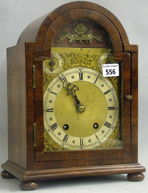 Appraisal: Small mahogany two train bracket clock the Lenzkirch movement striking