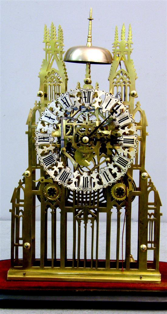 Appraisal: th century brass skeleton clock of architectural form silvered and