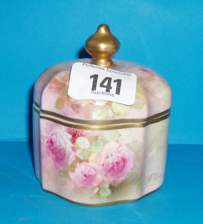 Appraisal: A Handpainted Round Box Cover Decorated With Roses By H