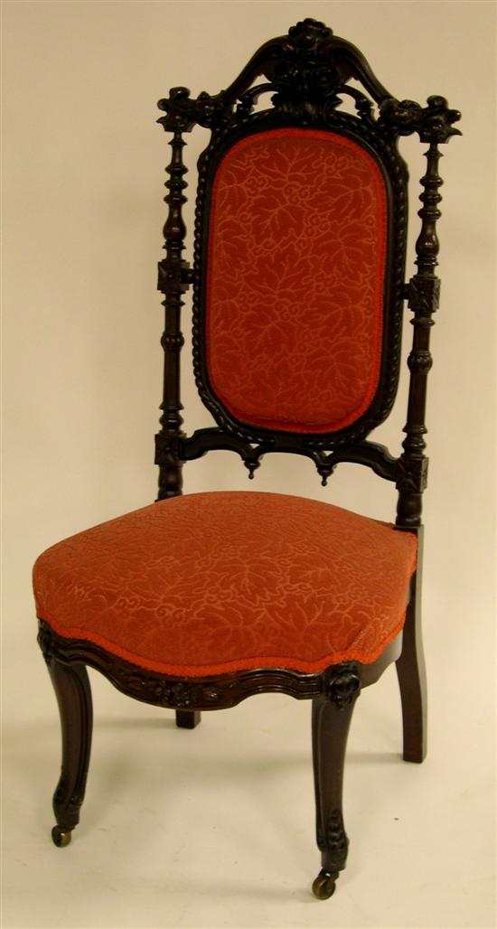 Appraisal: Victorian rosewood side chair pierced crest with rose blossom carving