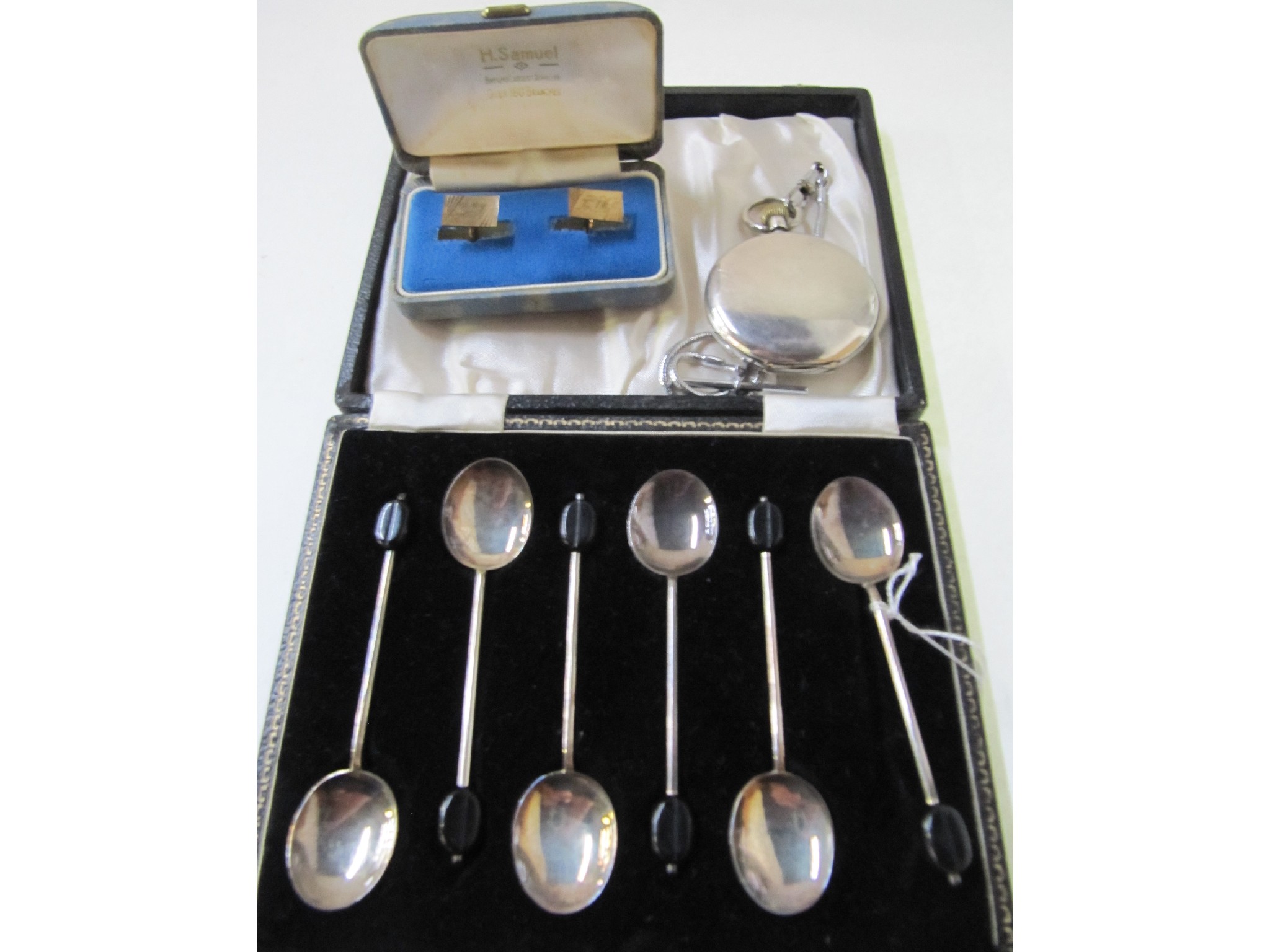 Appraisal: A lot comprising a cased set of silver coffee bean