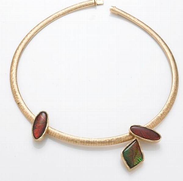 Appraisal: An ammolite and k gold slide-pendant and omega necklace Ron