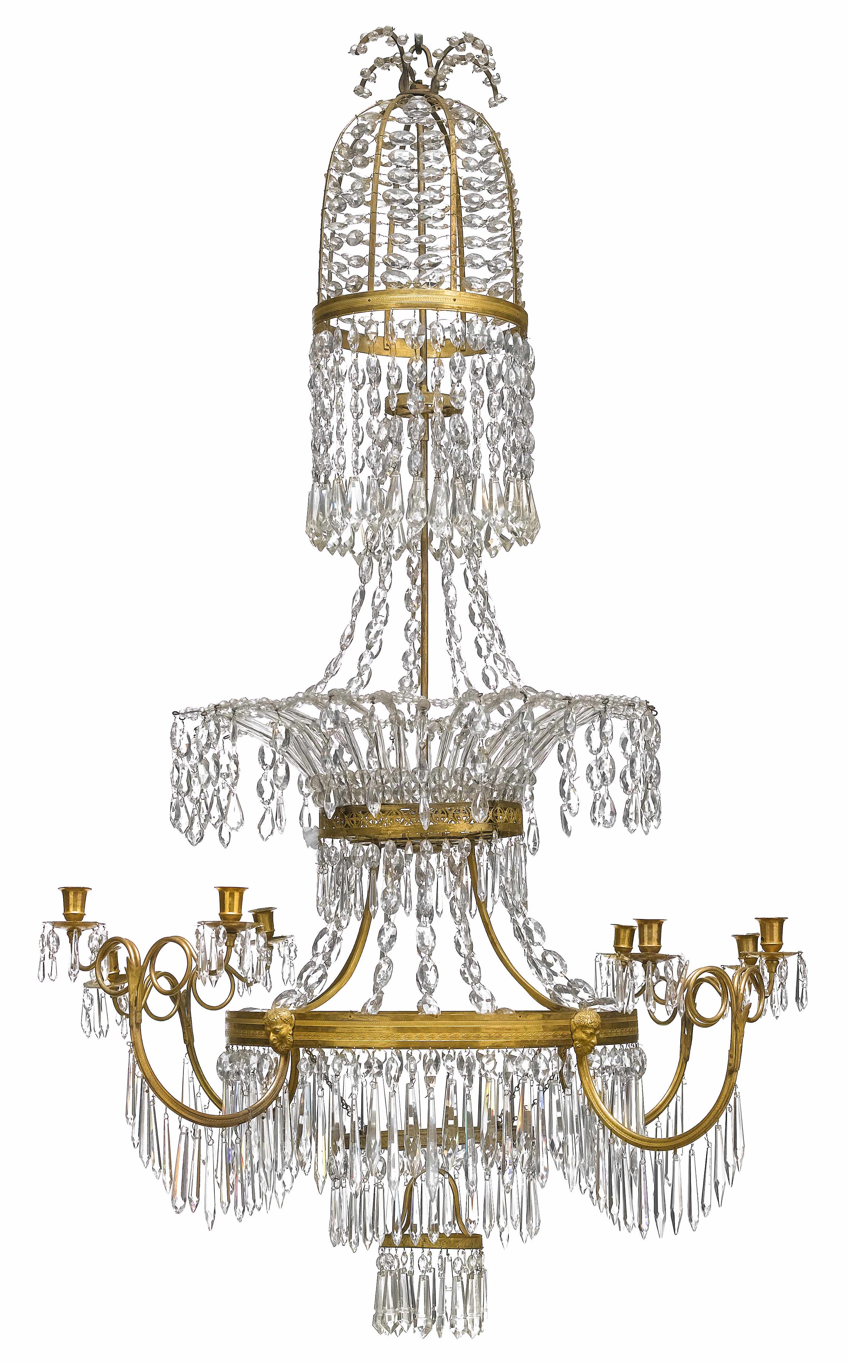 Appraisal: A Continental Neoclassical gilt and cut glass eight light chandelier