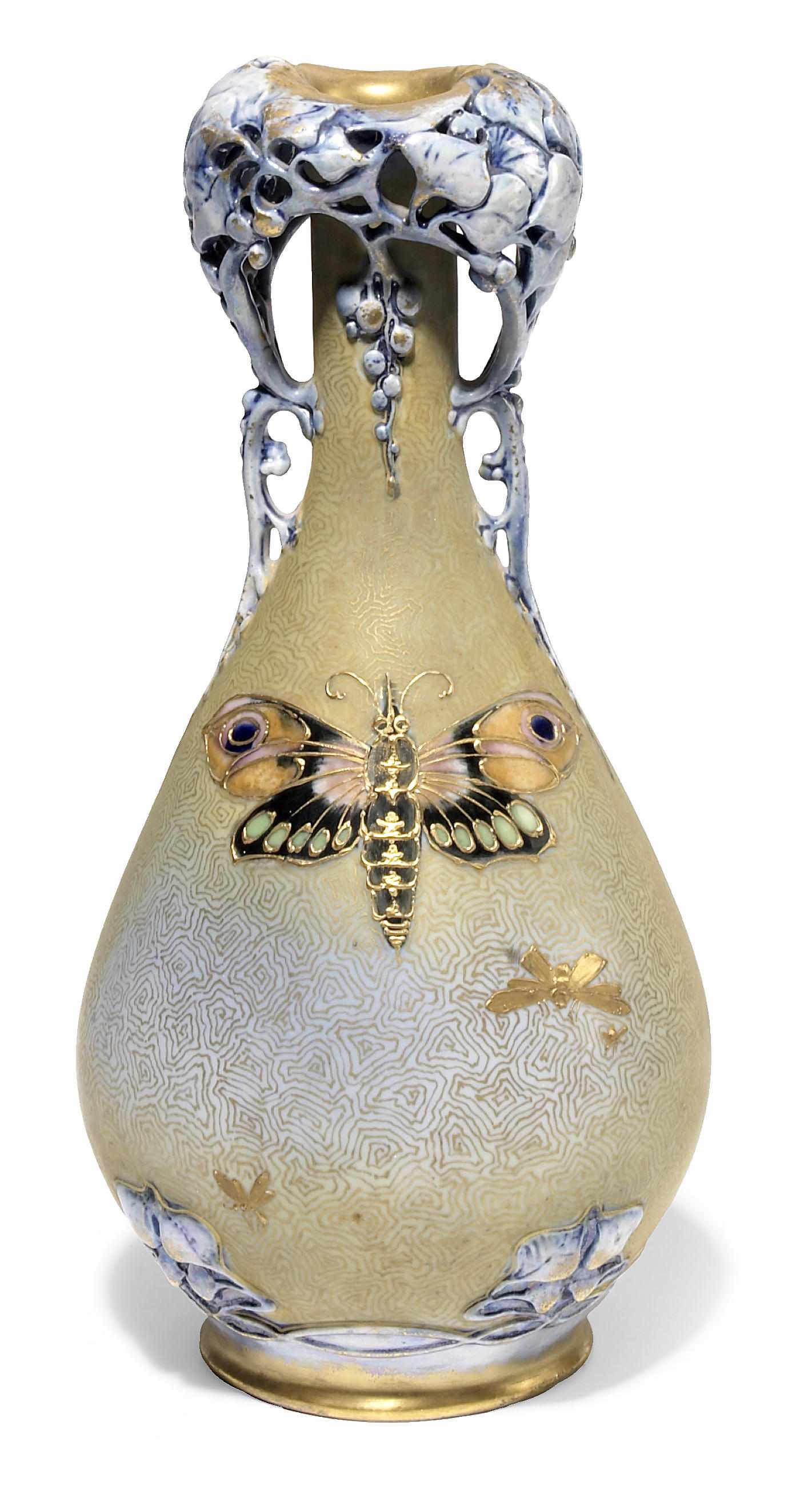 Appraisal: A Riessner Stellmacher and Kessel gilt decorated porcelain Moth vase